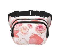 QGWDYYJQ Tea Cups with Roses Romantic Shabby Printed Square Double Layer Waist Bag Waist Pack Travel Bag