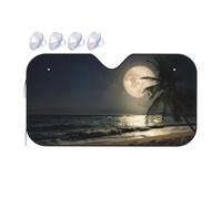 QGWDYYJQ Tropical Beach Palm Tree with Full Moon Starry Night printed Car Windshield Sunshade Car front window sun visor with folding