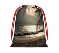 QGWDYYJQ Tropical Beach Palm Tree with Full Moon Starry Night printed Drawstring Gift Bag Gift Wrapping Bag Party Decoration