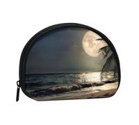 QGWDYYJQ Tropical Beach Palm Tree with Full Moon Starry Night Printed Shell Storage Bag Mini Coin Purse