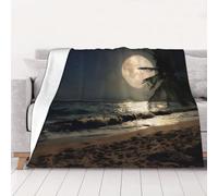 QGWDYYJQ Tropical Beach Palm Tree with Full Moon Starry Night printed Warm Flannel Blanket throw blanket