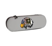 QGWDYYJQ US Army Cool American Flag Eagle Printed Leather Pencil Case Stationery Organizer Portable Pencil Bag
