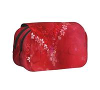 QGWDYYJQ Valentine's Day Red Heart Flower Printed Double Clamshell Pen Case Stationery Case Portable Organiser