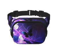 QGWDYYJQ White Purple Butterflies Printed Square Double Layer Waist Bag Waist Pack Travel Bag