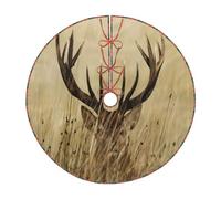QGWDYYJQ Whitetail Deer Fawn in Wilderness Stag printed Christmas Tree Skirt Decorative Linen Christmas Tree Skirt