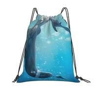 QGWDYYJQ winter the dolphin printed Large-sized casual drawstring backpack Drawstring Bag Gym Bag