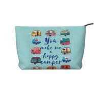 QGWDYYJQ You Make Me Happy Camper Trailer Printed Corduroy Makeup Bag Travel Toiletry Bag Portable Cosmetic Bag