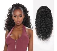 QGZ Ponytail Extension with Drawstring for Black Women 18 Inch Synthetic Long Afro Curly Fluffy Ponytail for Daily Use (Black)