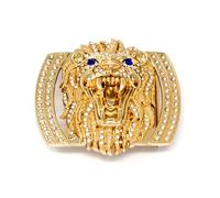 QHA Mens Leather Belt Alligator Pattern Strap Lion Diamond Buckle 38mm Wide Q74 Gold Buckle Only