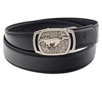QHA Mens Leather Belt Automatic Ratchet Leather Belts Horse Buckle Gift (Silver Black #1, 34"-40")