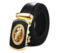 QHA Mens Leather Ratchet Belt Automatic Buckle 35mm Wide Q46 Gold Black Medium 30"-36"