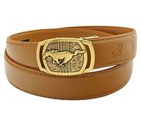 QHA Mens Leather Ratchet Belt Runing Horse Automatic Buckle 35mm Wide Q26 Gold Tan 32"-36"