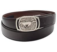 QHA Mens Leather Ratchet Belt Runing Horse Automatic Buckle 35mm Wide Q26 Silver Brown 36"-40"