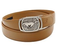 QHA Mens Leather Ratchet Belt Runing Horse Automatic Buckle 35mm Wide Q26 Silver Tan 34"-38"