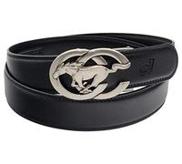 QHA Mens Leather Ratchet Belt Runing Horse Automatic Buckle 35mm Wide Q27 Silver Black 32"-36"