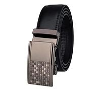 QHA Mens Ratchet Leather Belt Automatic Buckle 35mm Wide Trim to Fit Q99 Black 32"-36"