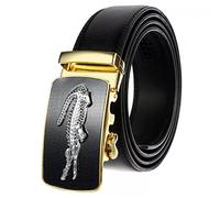 QHA Mens Ratchet Leather Belt Automatic Buckle 35mm Wide Trim to Fit Q99 Black 36"-40"