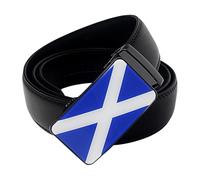 QHA Mens Ratchet Leather Belt Scottish Flag Designer Automatic Sliding Buckle Q70