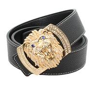 QHA Mens Womens Lion Diamond Designer Leather Belt Gold Black 34"-38"