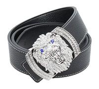 QHA Mens Womens Lion Diamond Designer Leather Belt Silver Black 40"-44"