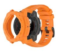 QHBAMD Silicone Watch Band Compatible for Garmin Instinct E 40mm/45mm - Soft Breathable Waterproof Strap for Men Women, Adjustable Sport Wristband with PC Case Bumper (Orange,40MM)