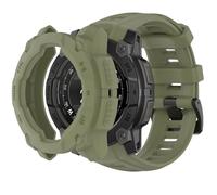 QHBAMD Silicone Watch Bands Compatible for Garmin Instinct 3 AMOLED 45mm/50mm with Protective PC Case - Sport Waterproof Breathable Adjustable Straps for Men Women (Jungle Green,45MM)
