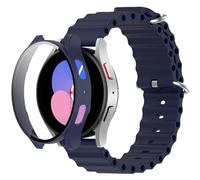 QHBAMD Waterproof Silicone Band with Case Compatible for Samsung Galaxy Watch 6 40mm/44mm, Breathable Adjustable Soft Sport Strap PC Protective Bumper (Midnight Blue,40MM)