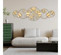 QHENS 3D Metal Wall Art, Gold Ginkgo Leaf Decoration for Living Room - Adjustable Metal Gingko, 128 x 43 cm