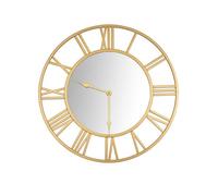 QHENS 50cm Large Round Mirror Wall Clock Silent Non-ticking Vintage Gold Metal Wall Clock Battery Operated Roman Numerals Decoration Clock for Living Room Kitchen