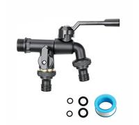 QHENS Brass Double Outlet Garden Tap, Outdoor Tap with G1/2 Inch Inlet and Two G3/4 Inch Outlet, Double Water Tap for Garden Washing Machine Rain Barrel, Black