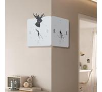 QHENS Double Sided Corner Wall Clock, Modern Creative Black & White Cat Design, Battery Operated Silent Non-ticking Quartz for Living Room Bedroom Kitchen Office