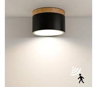 QHENS LED Ceiling Light with Motion Sensor, 12 W Sensor Ceiling Light and Surface-Mounted Spotlight, Black for Stairs/Corridors/Hallways, 960 lm, 4000 K, Cool White, 230 V, Diameter 10.8 cm, Aluminium