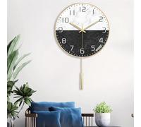 QHENS Modern Wall Clock, Silent Kitchen Wall Clock with Pendulum, 15dB, Easy to Read Numbers, 30CM Black and White Wall Clock for Living Room Decoration