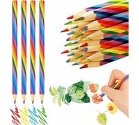 QHFlashbuy 24 Pieces Rainbow Pencils for Kids,4 in 1 Colouring Pencils,Triangular Pole Rainbow Pencils School Pencil for Adult Art Drawing Coloring Sketching Stationery