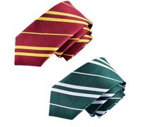 QHFlashbuy School Tie,2 PCS Red Green Striped Neckties,Wizard Themed Party Accessory,Wizard Striped Ties,Wizards Schools Pinstripe Costume Ties for Halloween Party Costume Accessory
