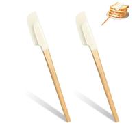QHFlashbuy Silicone Spatula Wood Handle,2 PCS Baking Cream Spatula,Small Spatula Silicone Jar Scraper,Non-Stick Cream Butter Scraper for Cooking Baking Mix Frost Scrape Blend