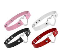 QHFlashbuy Vintage Gothic Punk Choker,4PCS Goth Heart Chain Choker Necklace,Studded PU Leather Choker,Adjustable Leather Necklace for Women Men