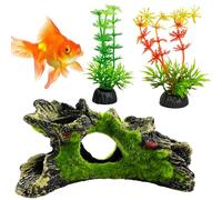QhgPnt 1 Decorative Tree Cave and 2 Artificial Seaweed Plants, Aquarium Cave, Aquarium Decor for Fish Tank, Providing Hiding Spaces for Shy Fish and Aquatic Pets