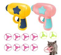QhgPnt 12-Piece Interactive Cat Toy Set, Interactive Cat Flying Disc Launcher Toy, Flying Disc Launcher Toy with 10 Discs and 2 Shooters, Indoor and Outdoor Cat Fetch Toy for Chasing Game