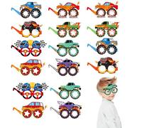 QhgPnt 16 Pairs of Monster Truck Paper Glasses, Race Car Themed Party Favors for Boys, Birthday Decorations, Fun Photo Booth Props for Kids Birthday Party Supplies