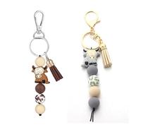 QhgPnt 2 Pcs Highland Cow Keychain, Cattle Silicone Beaded Tassel Keyring Keychains, Cute Animal Keychains, For Car Keys Purse Backpack Bag Personalized Charms Accessories Friendship Gifts