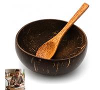 QhgPnt 2-Piece Coconut Bowl and Wooden Spoon Set, Polished Coconut Bowls, Natural Coconut Shell Wooden Bowl for Dining and Serving, Ideal for Acai, Smoothie and Yogurt Bowls, Kitchen Storage