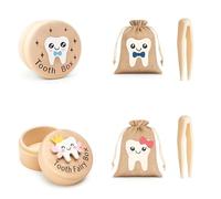 QhgPnt 2 Set Wooden Tooth Fairy, Small Box for Collecting Lost Teeth, Fairy Box with 2 Keepsake Tooth Bags, The Tooth Fairy Collection, For Kids Gift to Keep Kids Memory