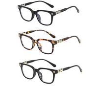 QhgPnt 3 Pcs chrome hearts glasses, Adjustable glasses, Clear Frame Design, With Stylish Metal Details, elegant chrome accents and decorative floral emblems on the temples
