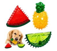 QhgPnt 3Pcs Puppy Teething Toys Freezable, Fruit-Shaped Interactive Playthings for Teething Puppies, Watermelon Lemon Pineapple Shape Freeze Interactive Toys, Dog Interactive Toys Summer Squeaky Toys