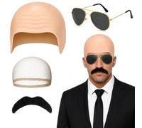 QhgPnt 4 Pcs Bald Cap Costume Set with Glasses and Moustache