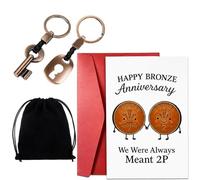 QhgPnt 4 Pcs Bronze Wedding Gifts, 7th 8th 19th Year Wedding Anniversary Presents, Romantic Couple Keyring Set with Keepsake Card and Storage Bag, Relationship M