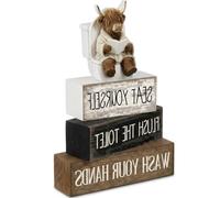 QhgPnt 4-Piece Highland Cow Bathroom Ornaments, Bathroom Decorations and Ornaments with Wooden Finish, Highland Cow Ornament for Bathroom Decor, Highland Cows Ornaments for Home, Highland Cow Gifts