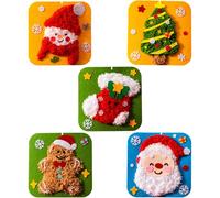 QhgPnt 5 Pack DIY Embroidery & Sewing Craft Kit - Cartoon Animal Doll Making Kit with Yarn, Needles, DIY Embroiderys Sewing Kit for Kids Fun Educational Craft Kits Gift (17x17cm) (Set-a)