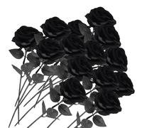 QhgPnt Black Roses Artificial Flowers, 15PCS Long Stem Silk Black Rose, Elegant Decoration for Wedding Party Home Office, Halloween Flowers, 42CM